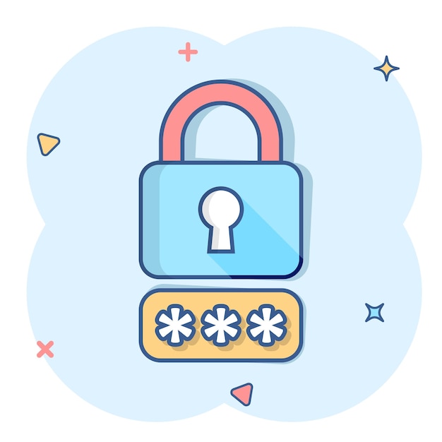 Vector login icon in comic style password access cartoon vector illustration on white isolated background padlock entry splash effect business concept