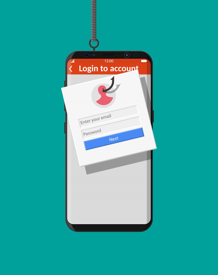 Vector login into account and fishing hook.