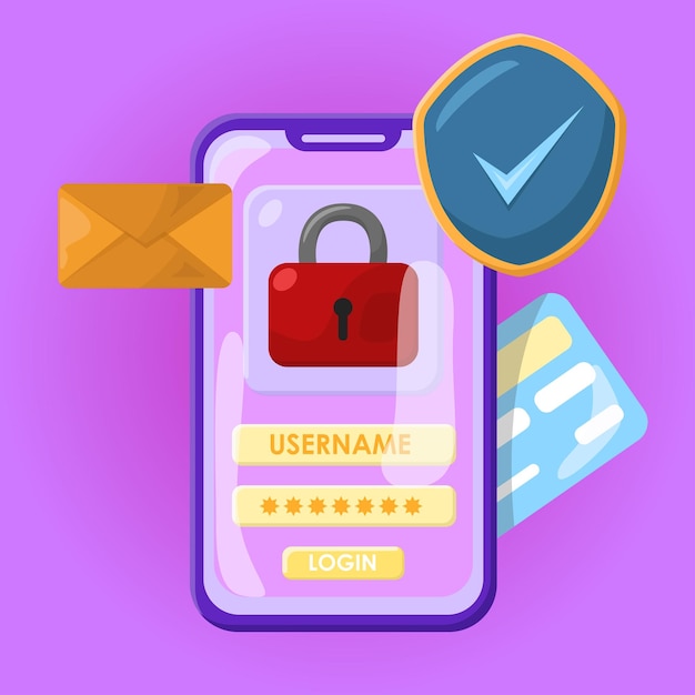 Login and Password Concept Illustration Online Regitration Form in Mobile Application Security of Personal Information Vector Illustration