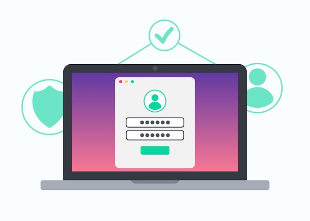Vettore login e password dell'autorizzazione utente sull'illustrazione vettoriale del concetto di laptop