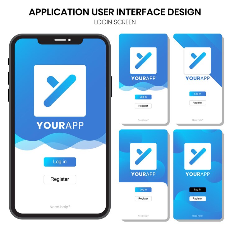 Vector login and registration display mobile user interface