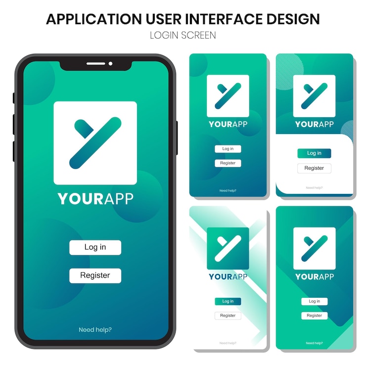 Vector login and registration display mobile user interface