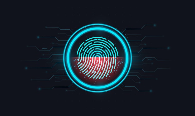 login using fingerprint identification with a print inside a circle on an electronic screen