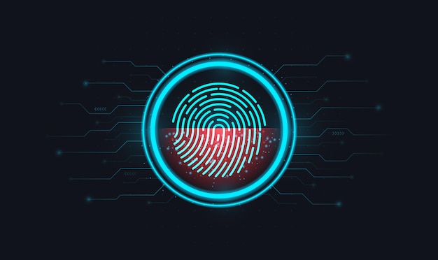 Vector login using fingerprint identification with a print inside a circle on an electronic screen