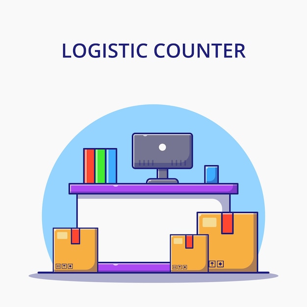 Logistic Counter Service and Boxes Cartoon Vector Illustration. Logistics Icon Concept Isolated.