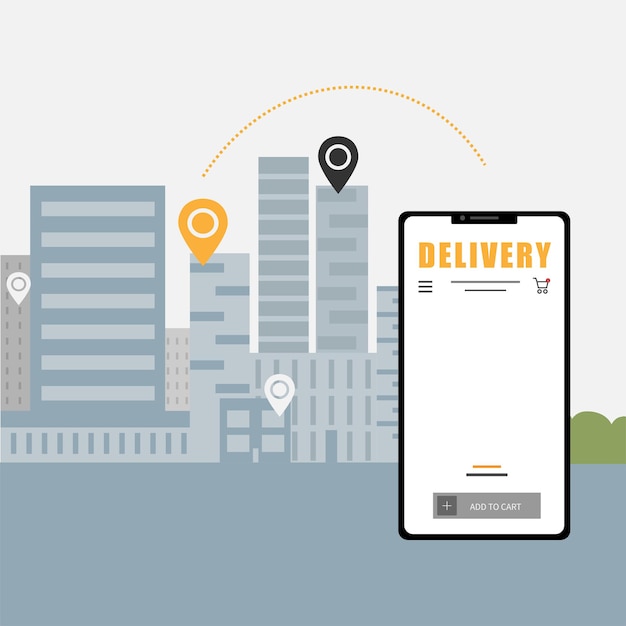 Logistic delivery route in the city Parcel dispatch in the mobile app Order tracking