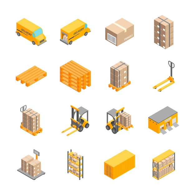 Vector logistic delivery service signs icons set isometric view vector