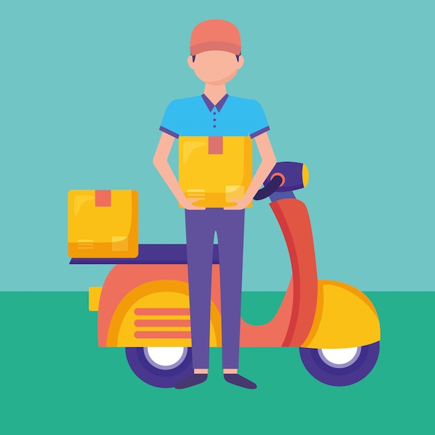 logistic delivery service with courier and motorcycle illustration