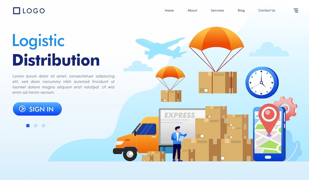 Logistic distribution landing page website illustration vector