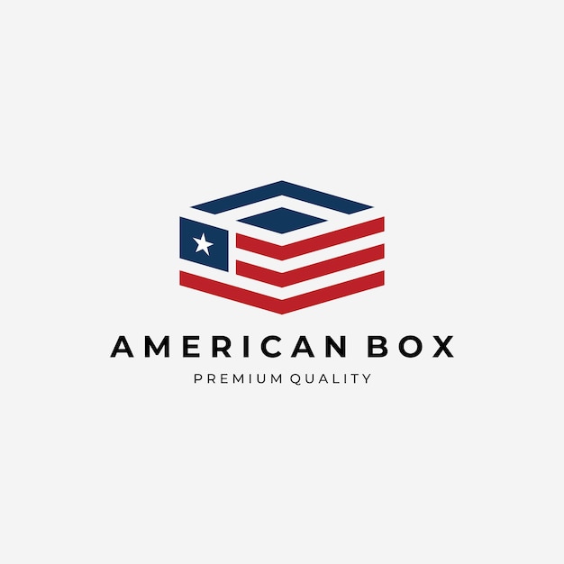 アメリカの国旗によるアメリカの国のロゴベクトルボックスのアメリカのイラストデザイン配送コンセプトのロジスティック