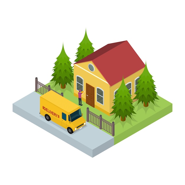 Logistic Service Business Concept 3d Isometric View Include of Courier and Home Vector illustration of Logistics Elements