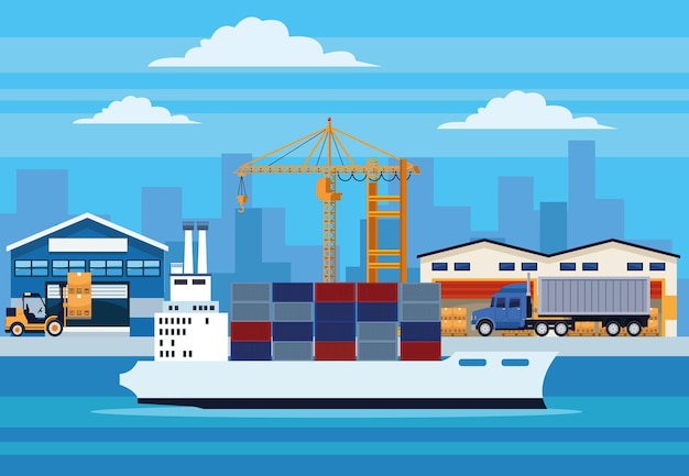 Vector logistic service maritime scene