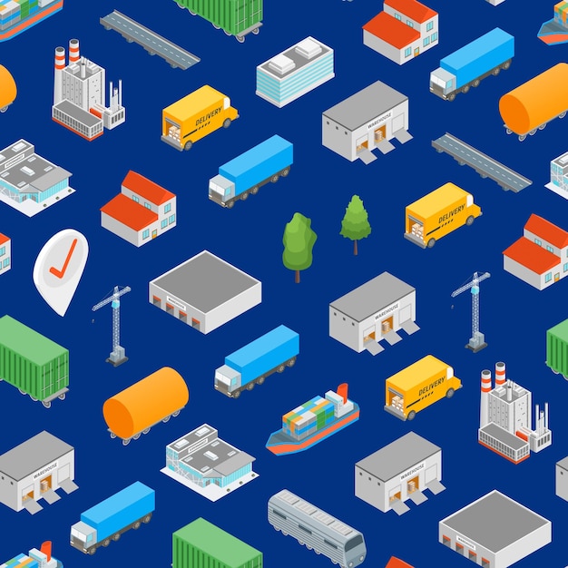 logistic transportation concept seamless pattern background 3d isometric view vector