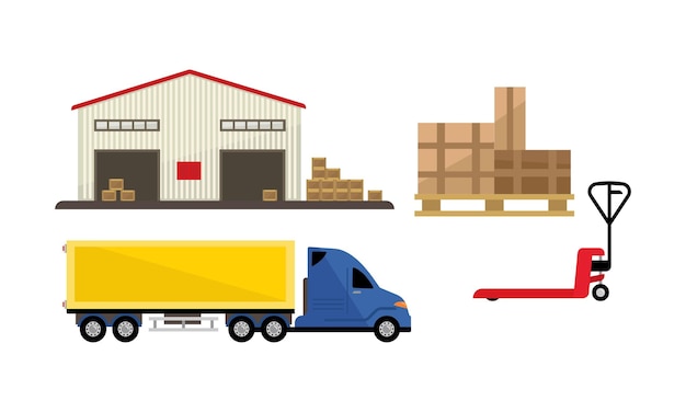 Logistic and transportation warehouse storage and cargo delivery vector Illustration isolated on a white background