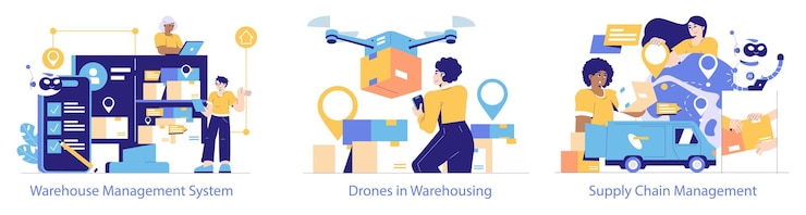 Vector logistics automation set streamlining operations with technology in warehousing and supply chain