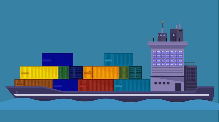 Vector logistics and cargo ship flat design illustration