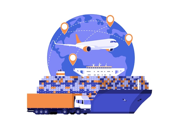 Vector logistics concept using multimodal transport vector illustration
