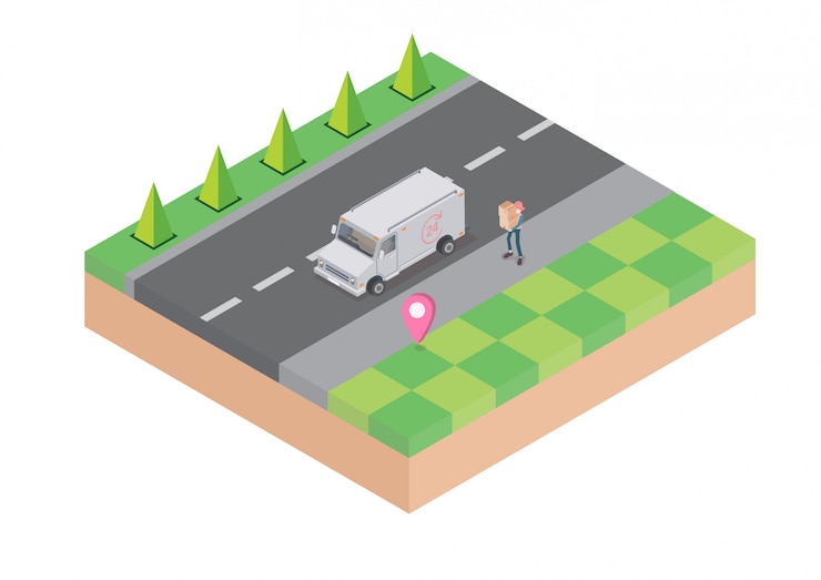 Vector logistics and delivery infographics. isometric, truck, drone and delivery man. vector illustration 