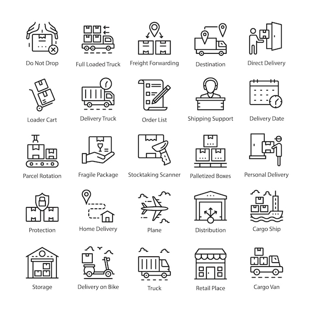 Logistics Delivery Line Icons Pack