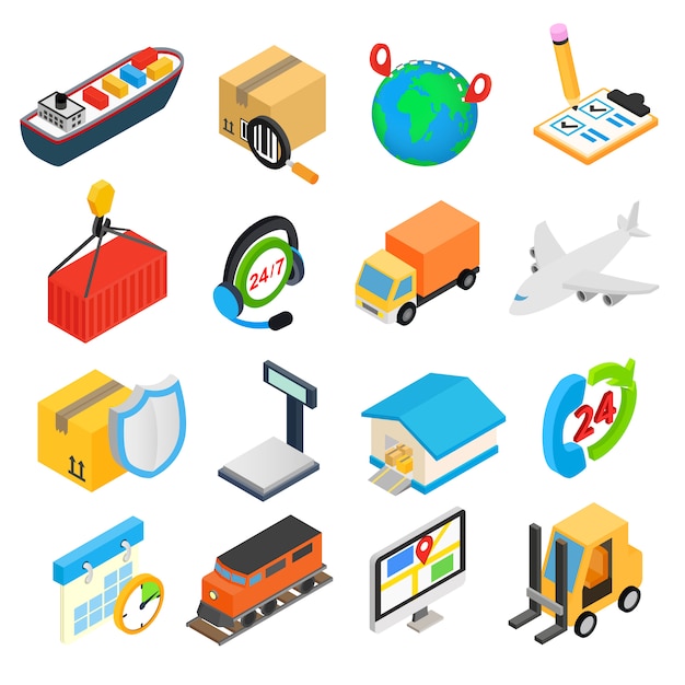 Logistics isometric 3d icons set