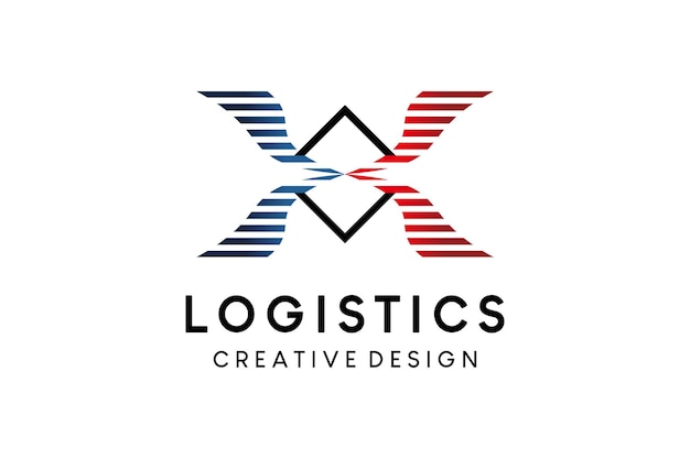 Logistica o design del logo di spedizione con il concetto di illustrazione dell'uccello volante della lettera x