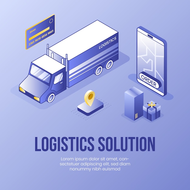 Logistics solution. Digital isometric design concept