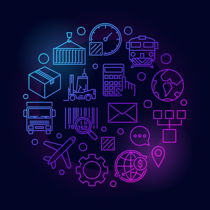 Vector logistics vector concept round outline colorful illustration