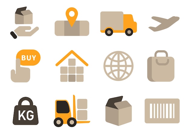 logistics warehouse icon set package weight delivery supply chain distribution