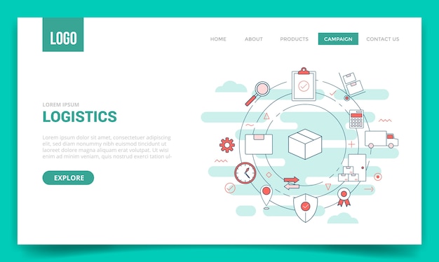 Vector logistiek leveringsconcept met cirkelpictogram voor websitesjabloon of bestemmingspagina