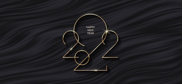 Logo of 2022 new year on black waves abstract waves background