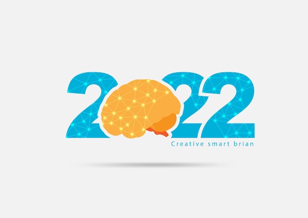 Logo 2022 nieuwjaar met creatief concept van het menselijk brein, vectorillustratie moderne lay-outsjabloon