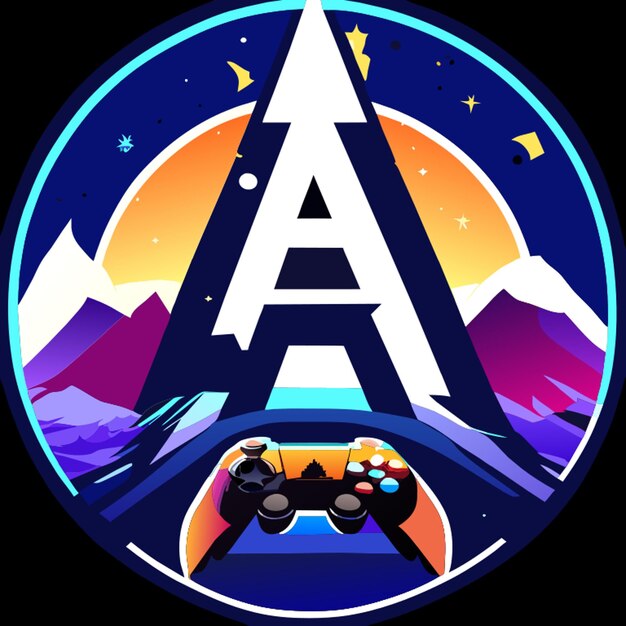 Vector a logo about a gamepad with northern lights and letter a vector illustration