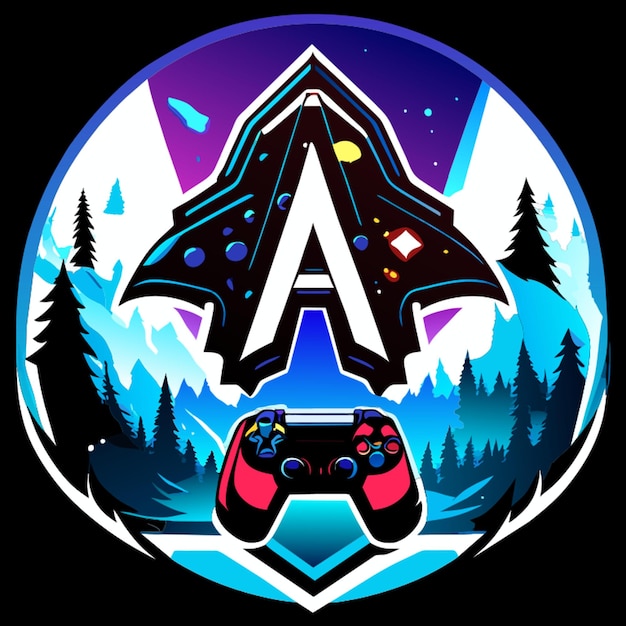 Vector a logo about a gamepad with northern lights and letter a vector illustration