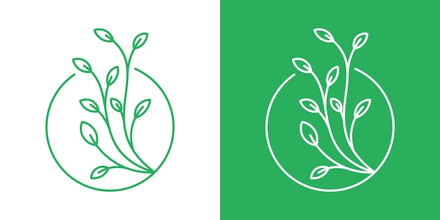 Logo abstract nature leaf and circle design line icon vector illustration