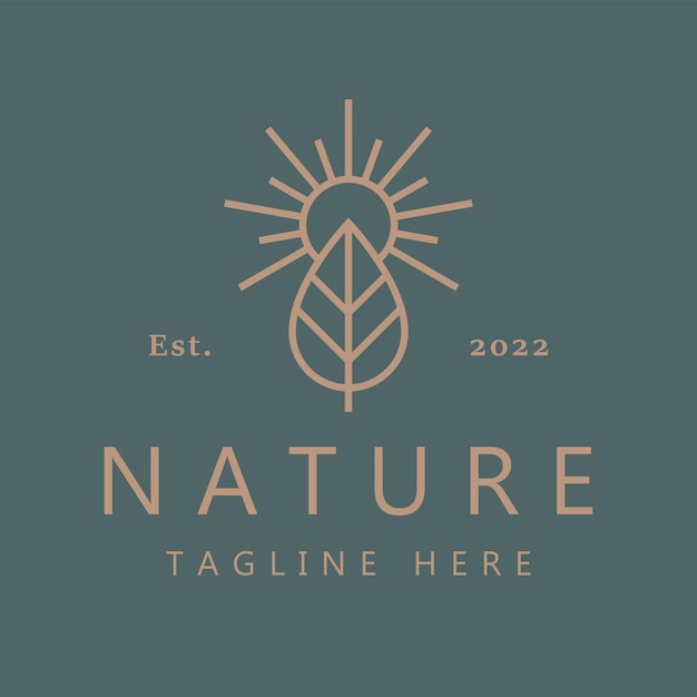 Logo abstracte zon en blad natuurproduct label Business biologische landbouw boerderij en gezonde voeding.