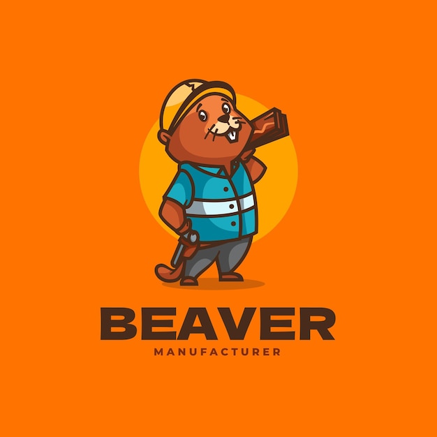 Logo afbeelding bever mascotte cartoon stijl.