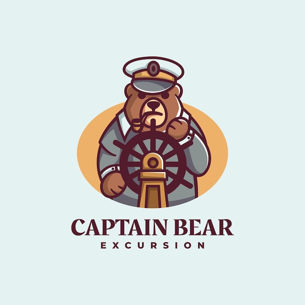 Logo afbeelding captain bear eenvoudige mascotte stijl.