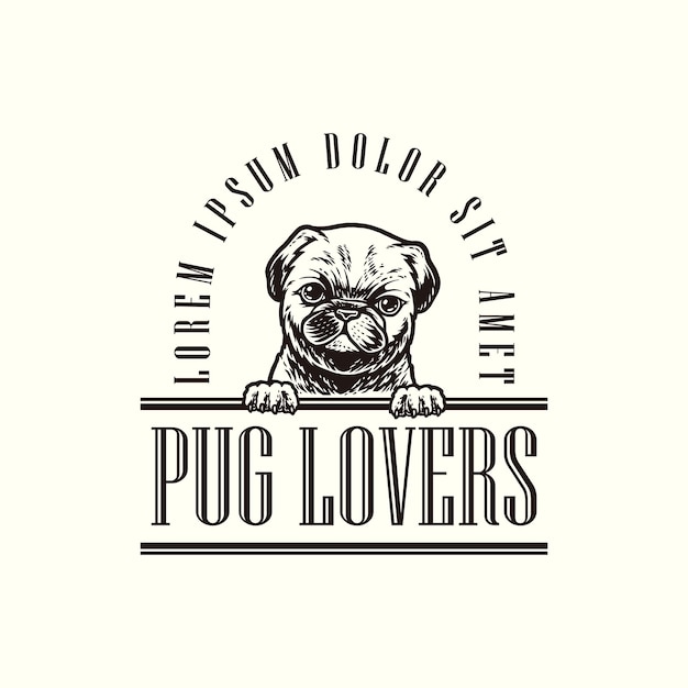 Logo afbeelding hand tekenen pug dog vintage vector