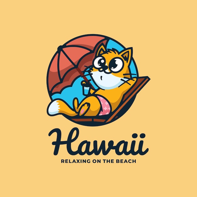 Logo afbeelding kat Hawaii eenvoudige mascotte stijl.