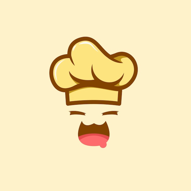 Logo afbeelding van chef39s hoed met schattig gezicht geïsoleerd op crème achtergrond