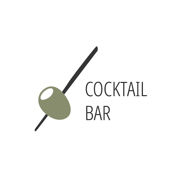 Logo per il ristorante del negozio di bar alcolici oliva verde su uno spiedino con la scritta cocktail bar