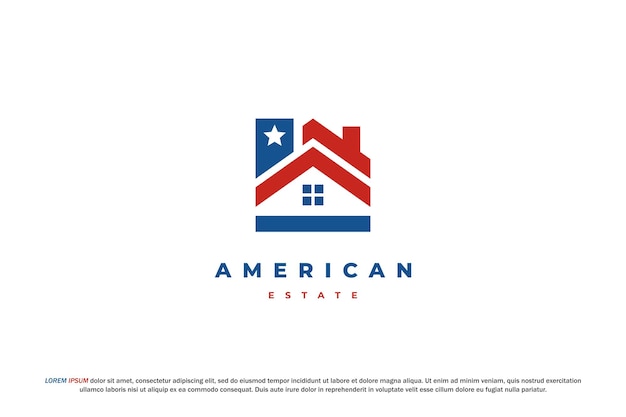 logo american flag and house estate design