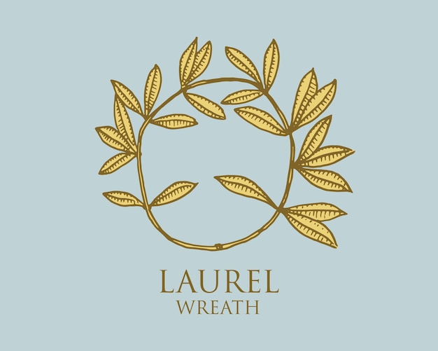 Logo of ancient greece antique symbol laurel wreath vintage engraved hand drawn in sketch or wood cut style old looking retro