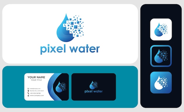 Логотип и визитная карточка пакет логотипа pixel water разрабатывает векторный шаблон логотипа технологии воды