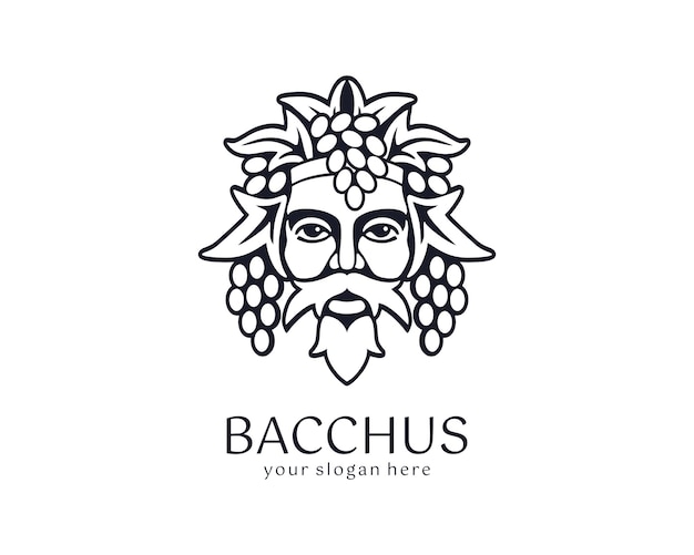 Premium Vector | Logo bacchus or dionysus man face logo with grape berries  and leaves a style for winemakers or brewers sign for bar and restaurant