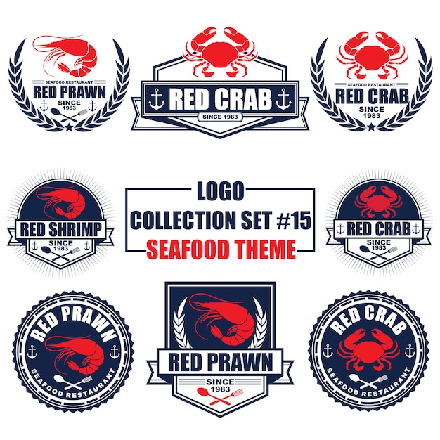 Logo, badge, symbool, pictogram, label sjabloonontwerp collectie set met zeevruchten thema