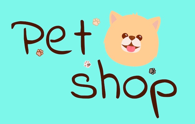 Logo banner sticker icon for pet shop with happy dog and paws