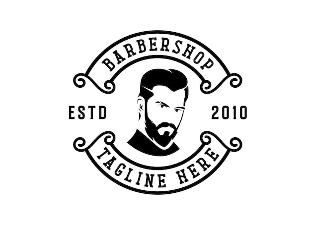 Logo for a barbershop that has a beard and mustache.