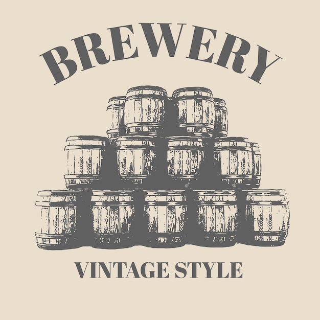 Logo barrel brewing pile up vintage hand draw isolated vector illustration template design