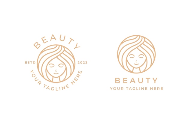 Logo beauty care face natural spa hair and skin. макияж и мода. абстрактная дама на кругу.